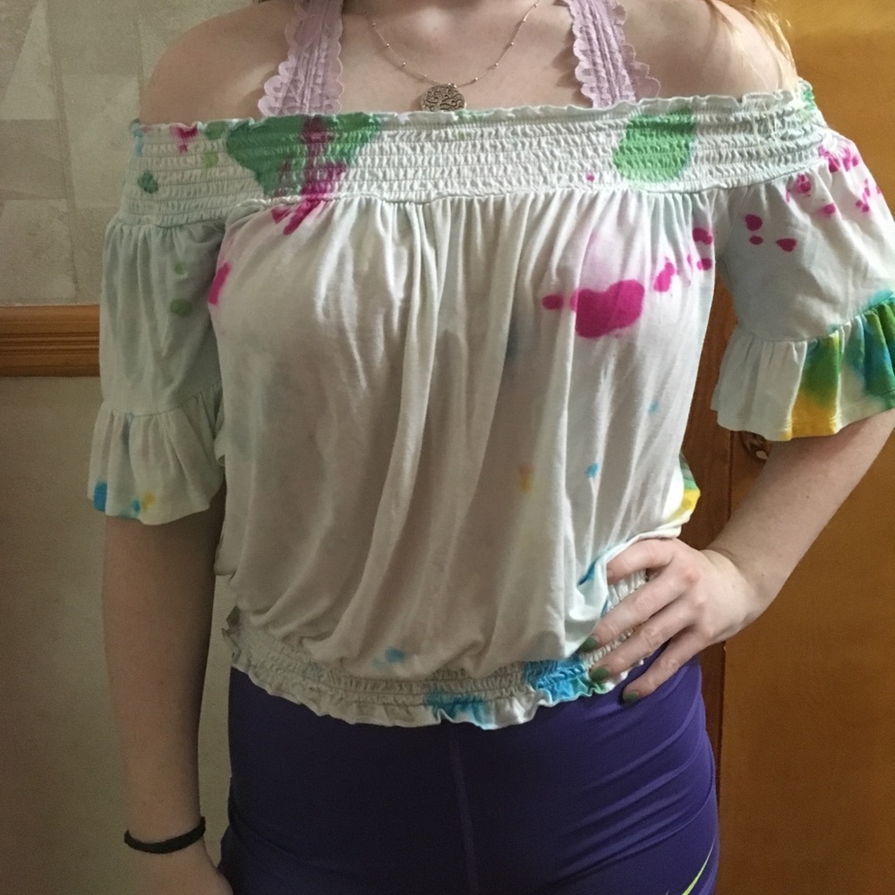 Tie-dye off the shoulder